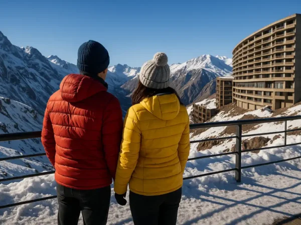 Vista panorámica durante el Valle Nevado Tour y visita a Farellones en la Cordillera de los Andes.