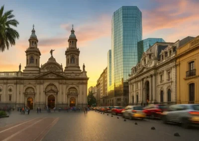 La fachada de la Catedral Metropolitana en la Plaza de Armas, con gente moderada.